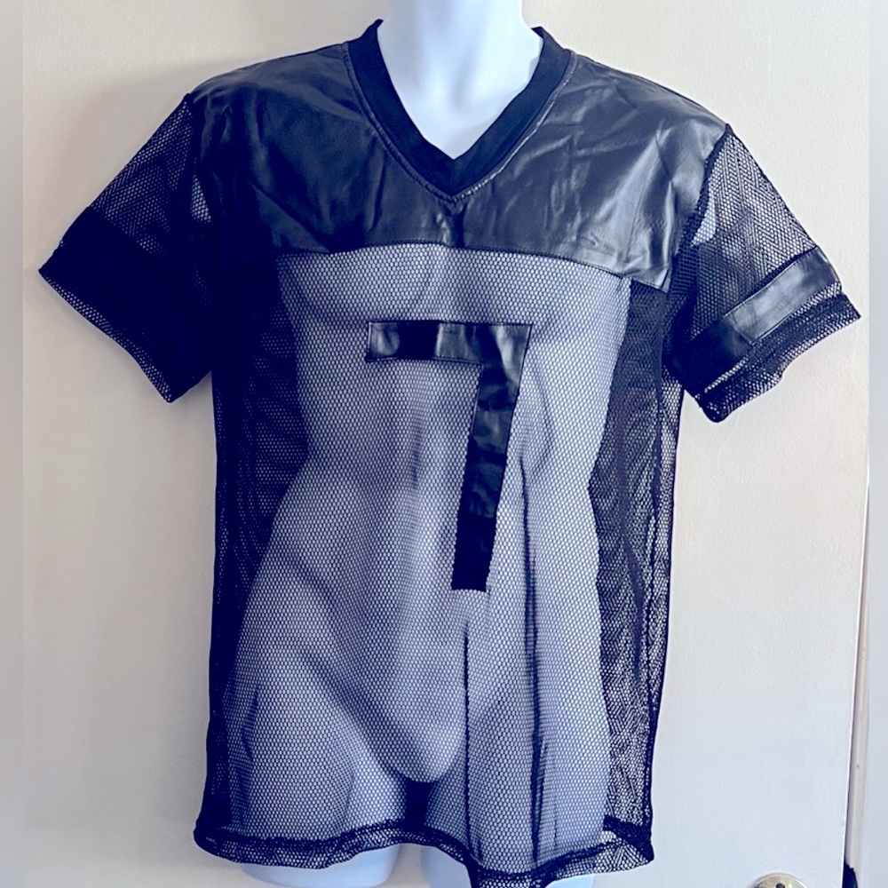 FR Black Faux Leather and Mesh Football Shirt NWOT